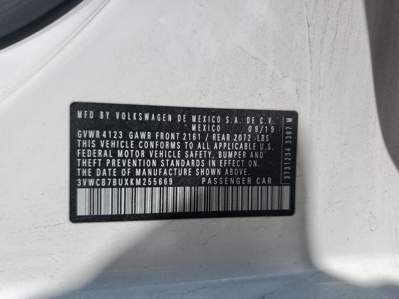 2019 Volkswagen Jetta S VIN: 3VWCB7BUXKM255669 Lot: 64022595