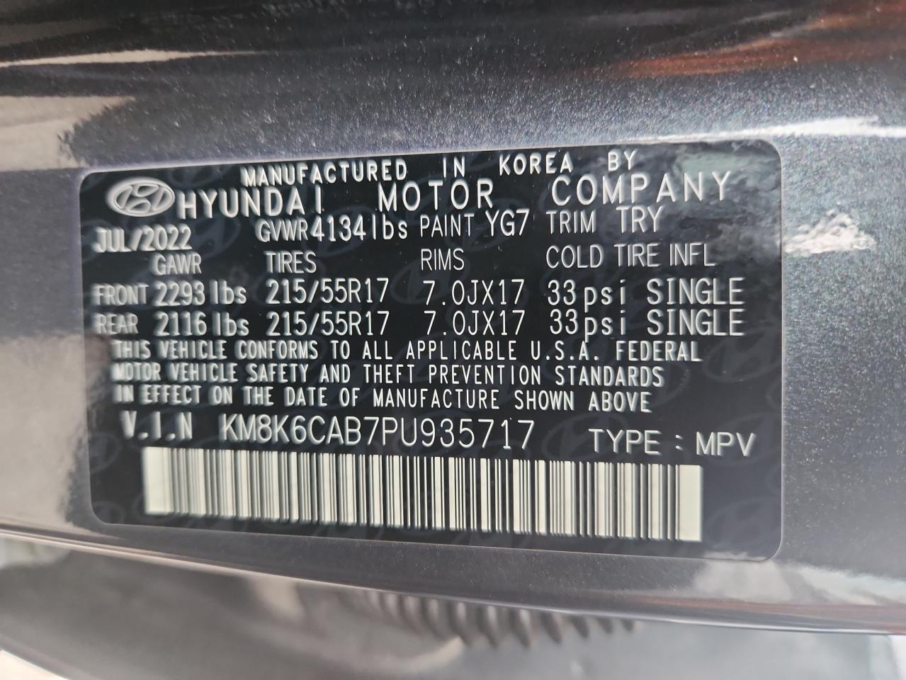 2023 Hyundai Kona Sel VIN: KM8K6CAB7PU935717 Lot: 60617815