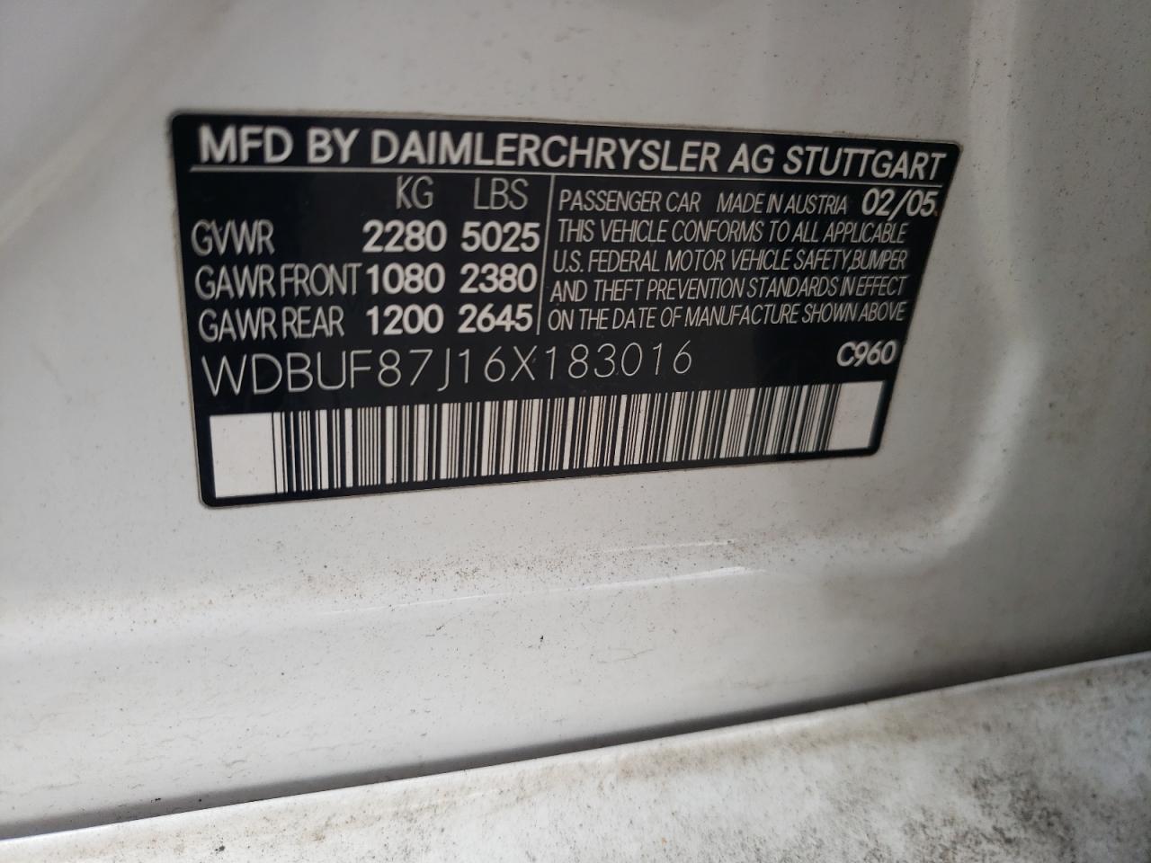2006 Mercedes-Benz E 350 4Matic VIN: WDBUF87J16X183016 Lot: 63586865