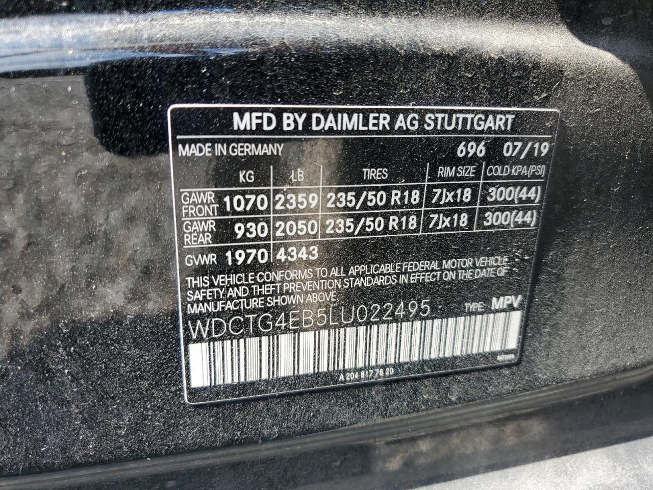 wdctg4eb5lu022495 WDCTG4EB5LU022495 2020 Mercedes-Benz Gla 250