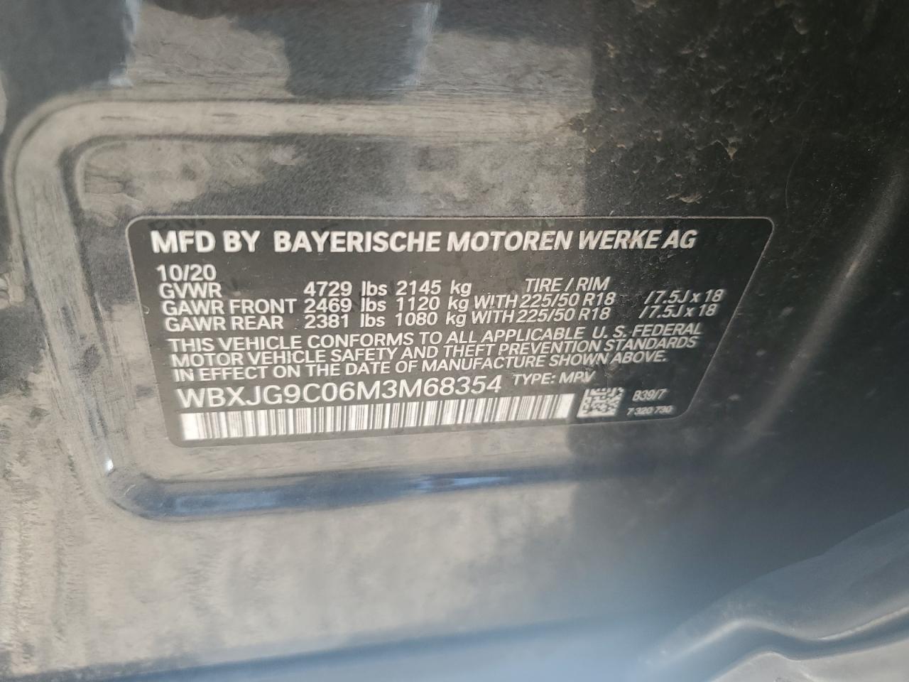 2021 BMW X1 xDrive28I VIN: WBXJG9C06M3M68354 Lot: 63090735