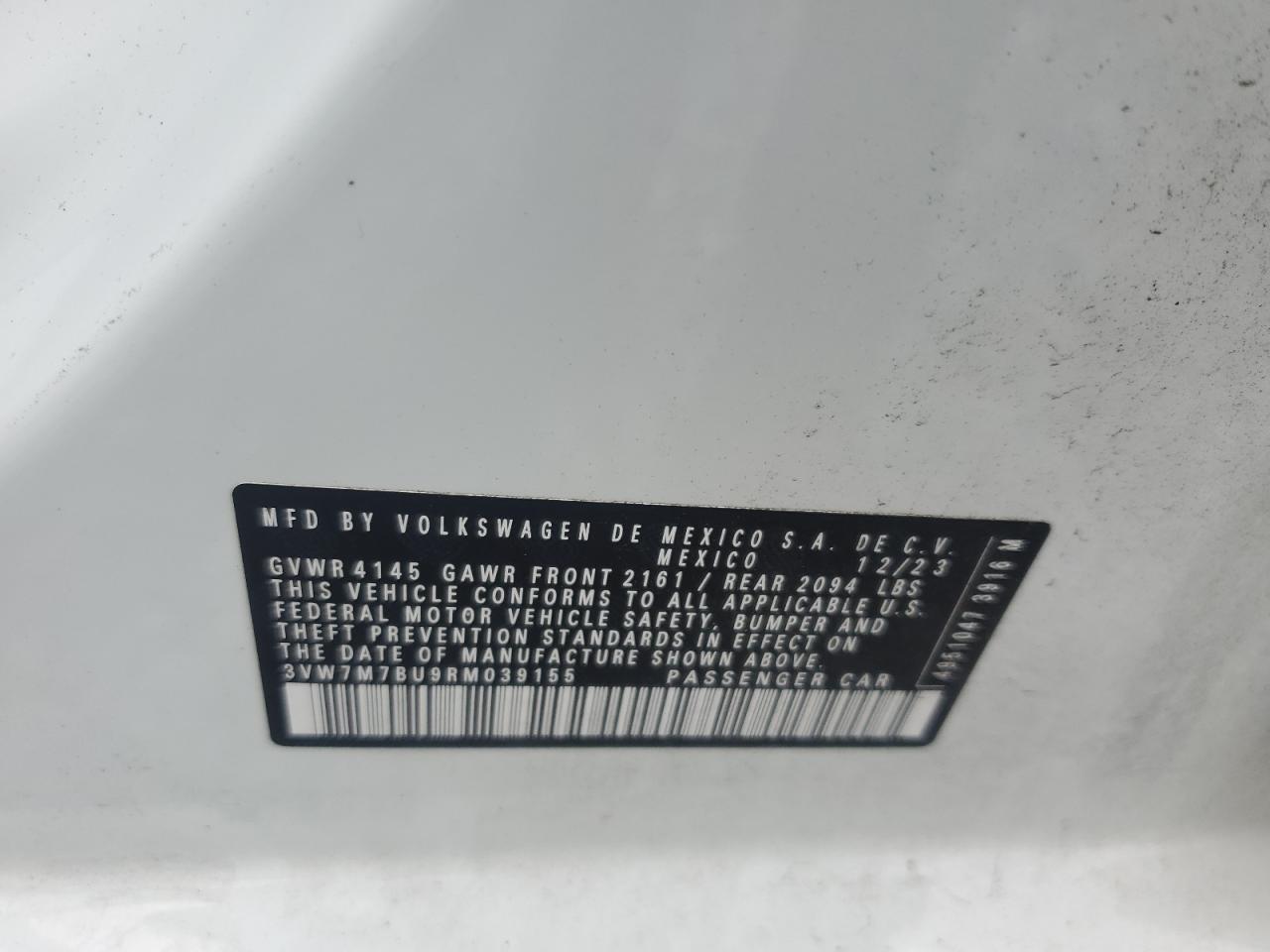 2024 Volkswagen Jetta Se VIN: 3VW7M7BU9RM039155 Lot: 63728845