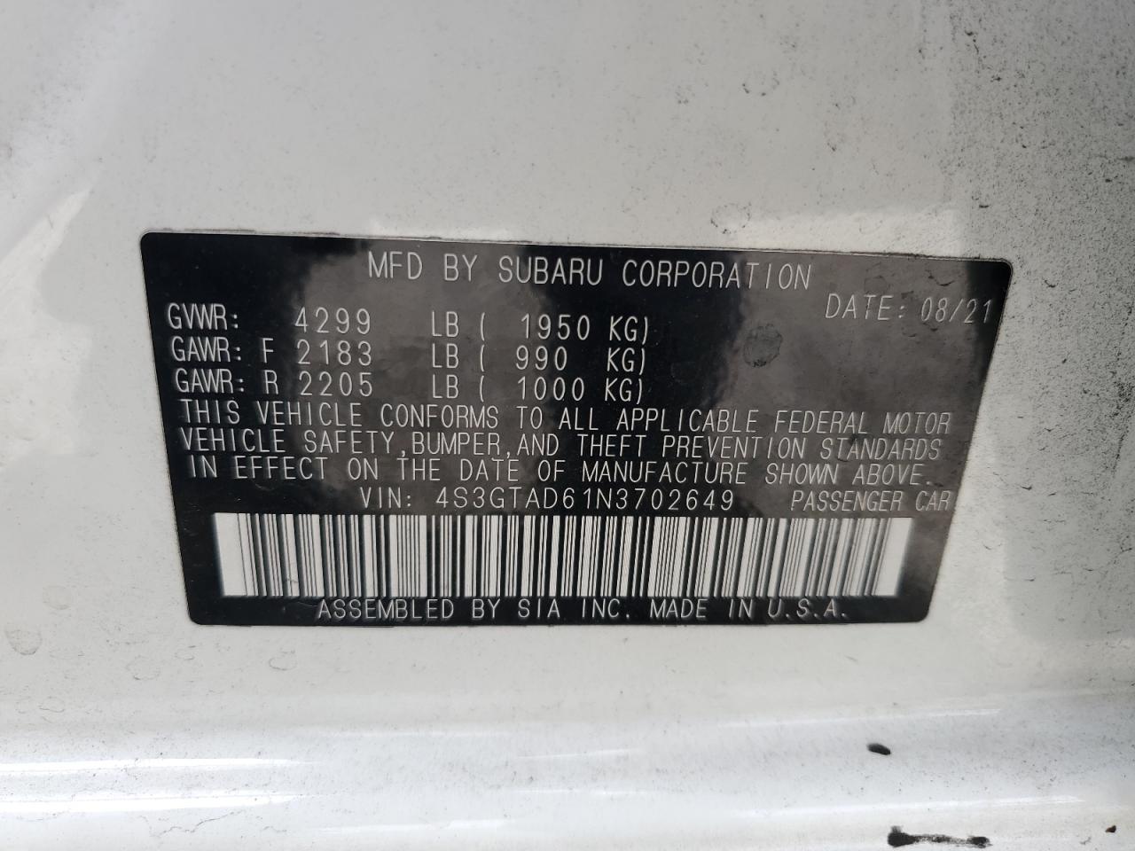 2022 Subaru Impreza Premium VIN: 4S3GTAD61N3702649 Lot: 64883515