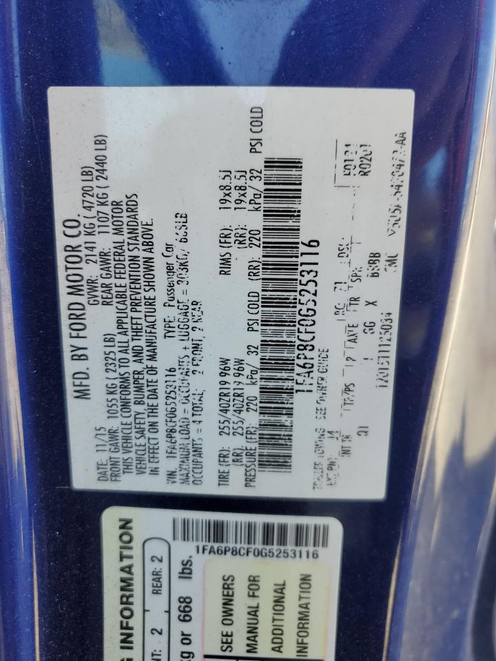 2016 Ford Mustang Gt VIN: 1FA6P8CF0G5253116 Lot: 63026925