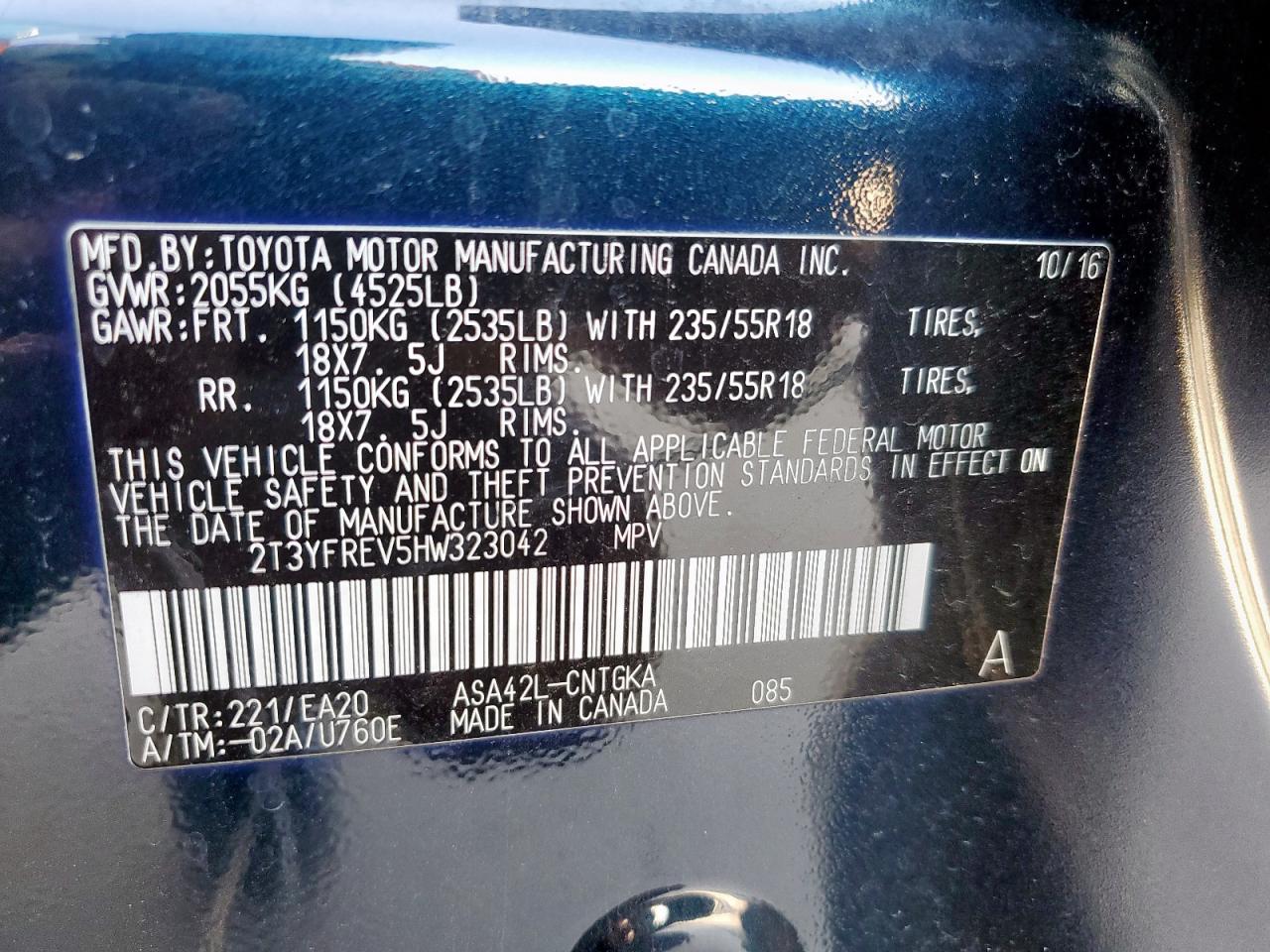 2017 Toyota Rav4 Limited VIN: 2T3YFREV5HW323042 Lot: 65251555