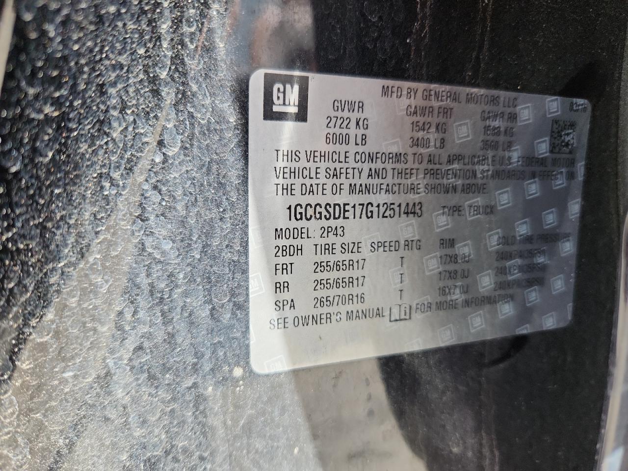 2016 Chevrolet Colorado Z71 VIN: 1GCGSDE17G1251443 Lot: 62837005