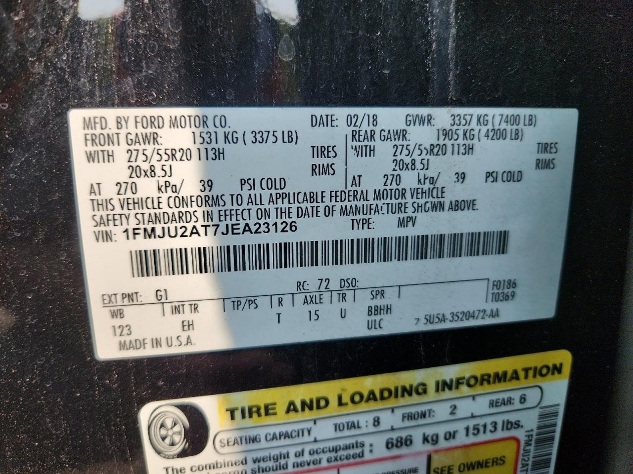 1FMJU2AT7JEA23126 2018 Ford Expedition Limited