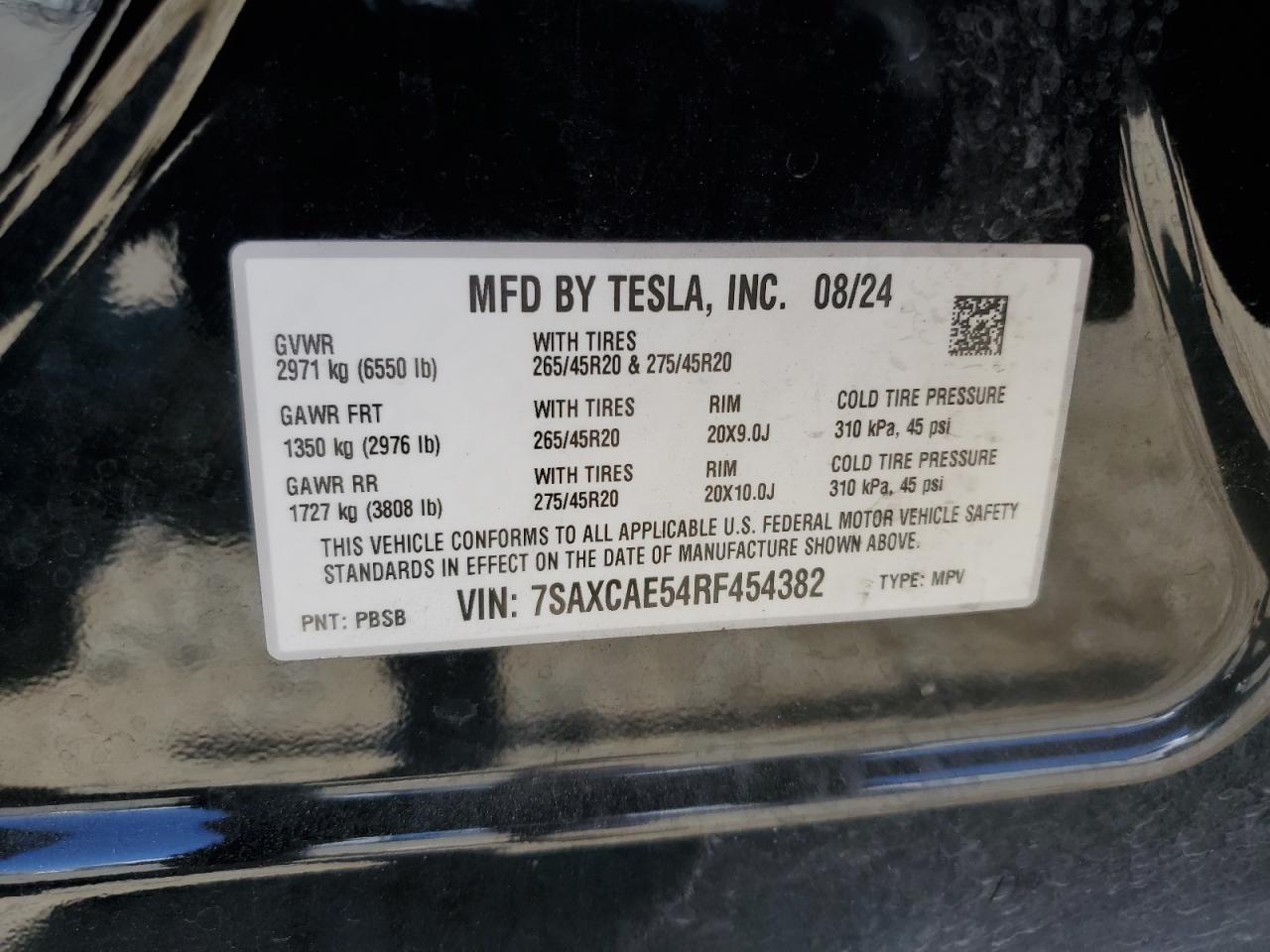 2024 Tesla Model X VIN: 7SAXCAE54RF454382 Lot: 63535345