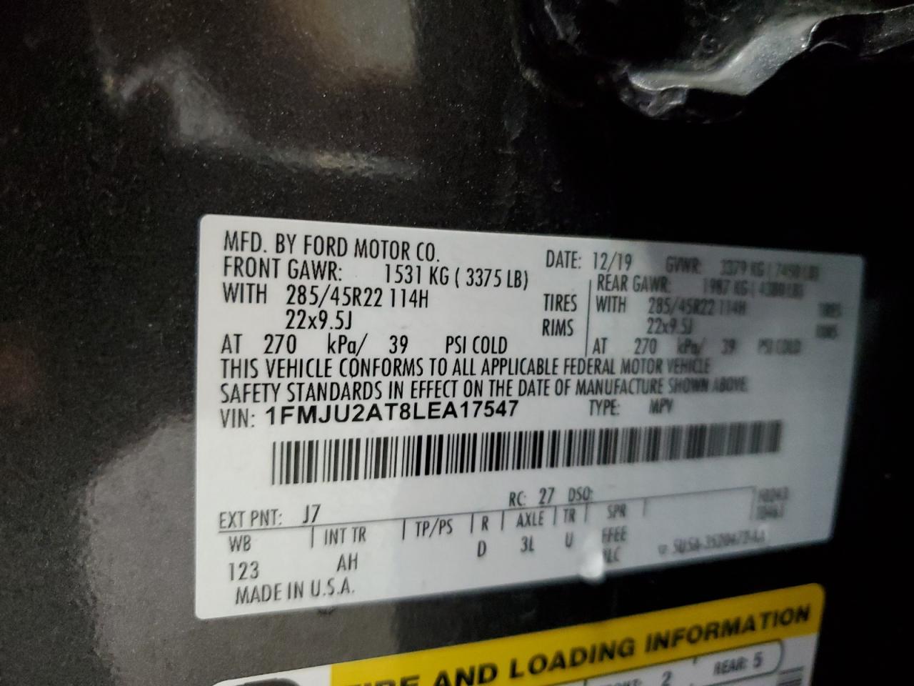 2020 Ford Expedition Limited VIN: 1FMJU2AT8LEA17547 Lot: 62649605