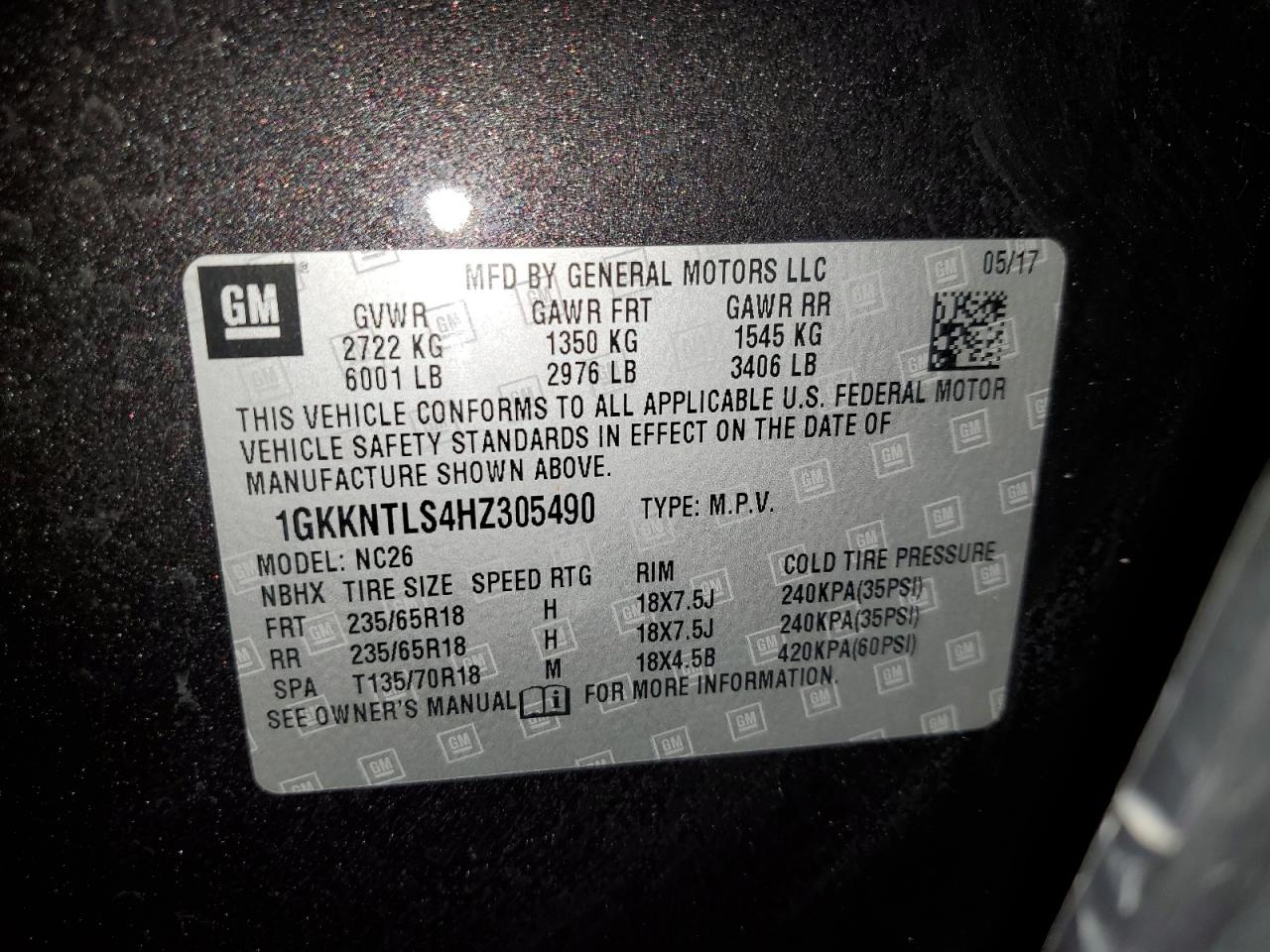 2017 GMC Acadia All Terrain VIN: 1GKKNTLS4HZ305490 Lot: 65742845