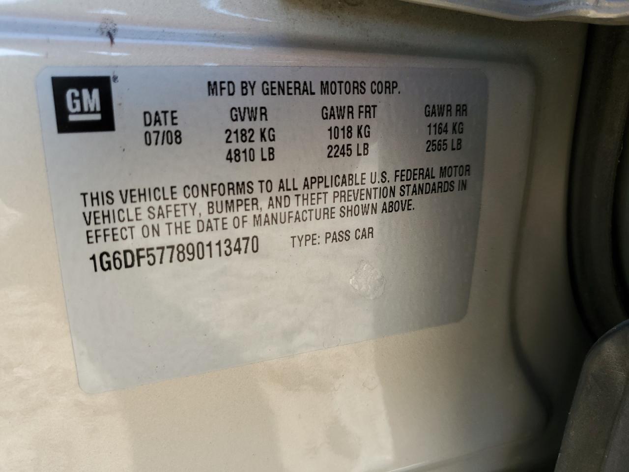 2009 Cadillac Cts VIN: 1G6DF577890113470 Lot: 65648455