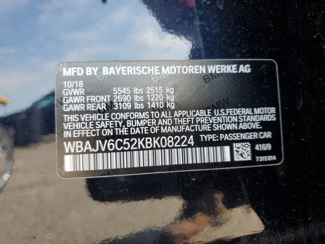 2019 BMW 640 Xigt VIN: WBAJV6C52KBK08224 Lot: 63057885