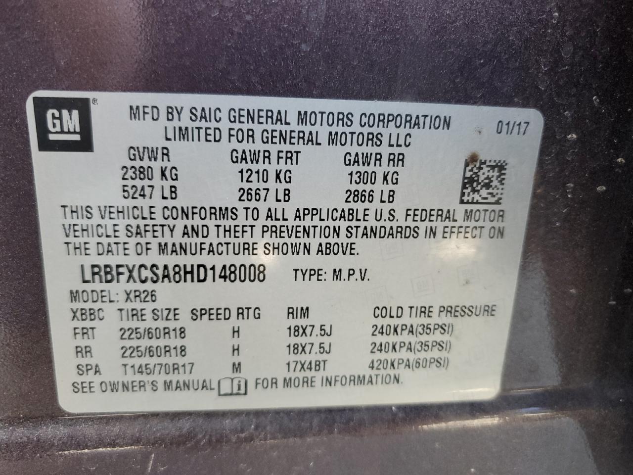 2017 Buick Envision Preferred VIN: LRBFXCSA8HD148008 Lot: 66117755