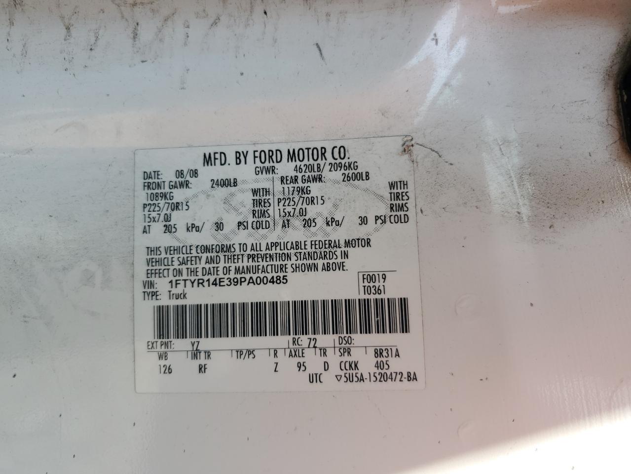 2009 Ford Ranger Super Cab VIN: 1FTYR14E39PA00485 Lot: 64696655