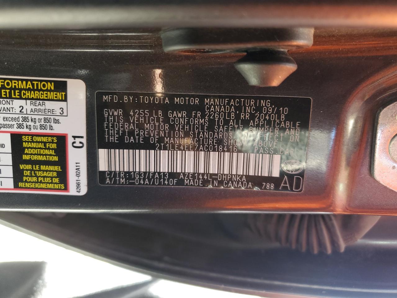 2010 Toyota Corolla Matrix S VIN: 2T1LE4EE7AC018416 Lot: 64423775