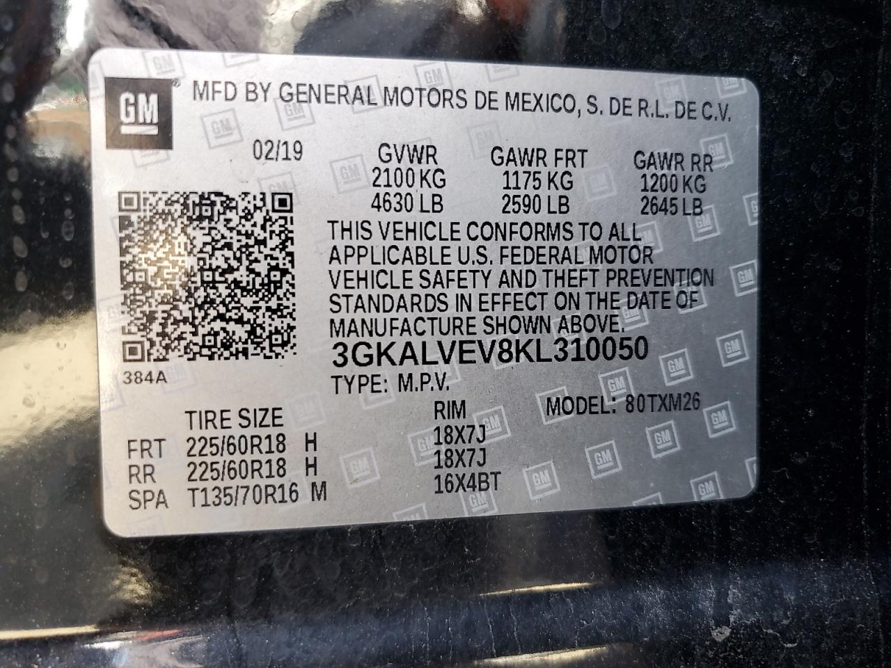 2019 GMC Terrain Slt VIN: 3GKALVEV8KL310050 Lot: 63778315