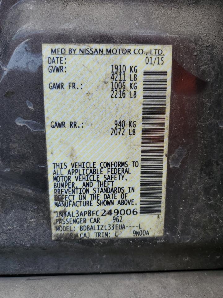 2015 Nissan Altima 2.5 VIN: 1N4AL3AP8FC249006 Lot: 64563585