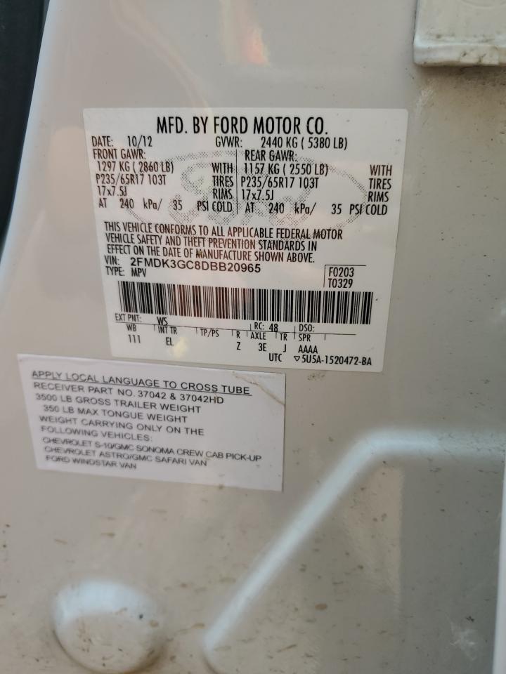 2013 Ford Edge Se VIN: 2FMDK3GC8DBB20965 Lot: 64272575