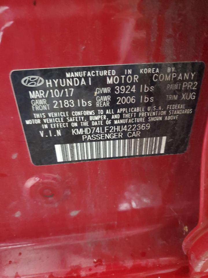 2017 Hyundai Elantra Se VIN: KMHD74LF2HU422369 Lot: 65223925