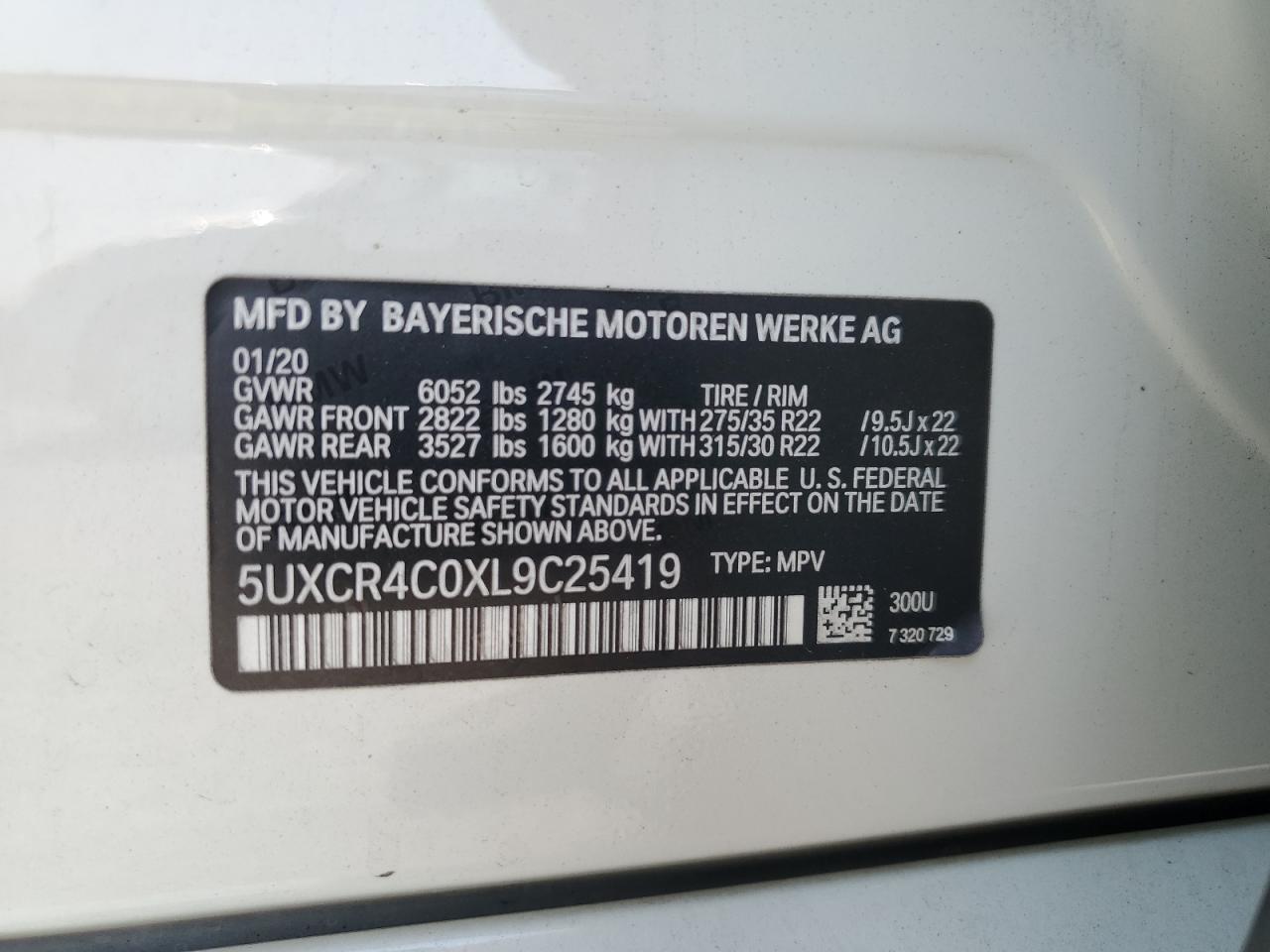 2020 BMW X5 Sdrive 40I VIN: 5UXCR4C0XL9C25419 Lot: 64830475