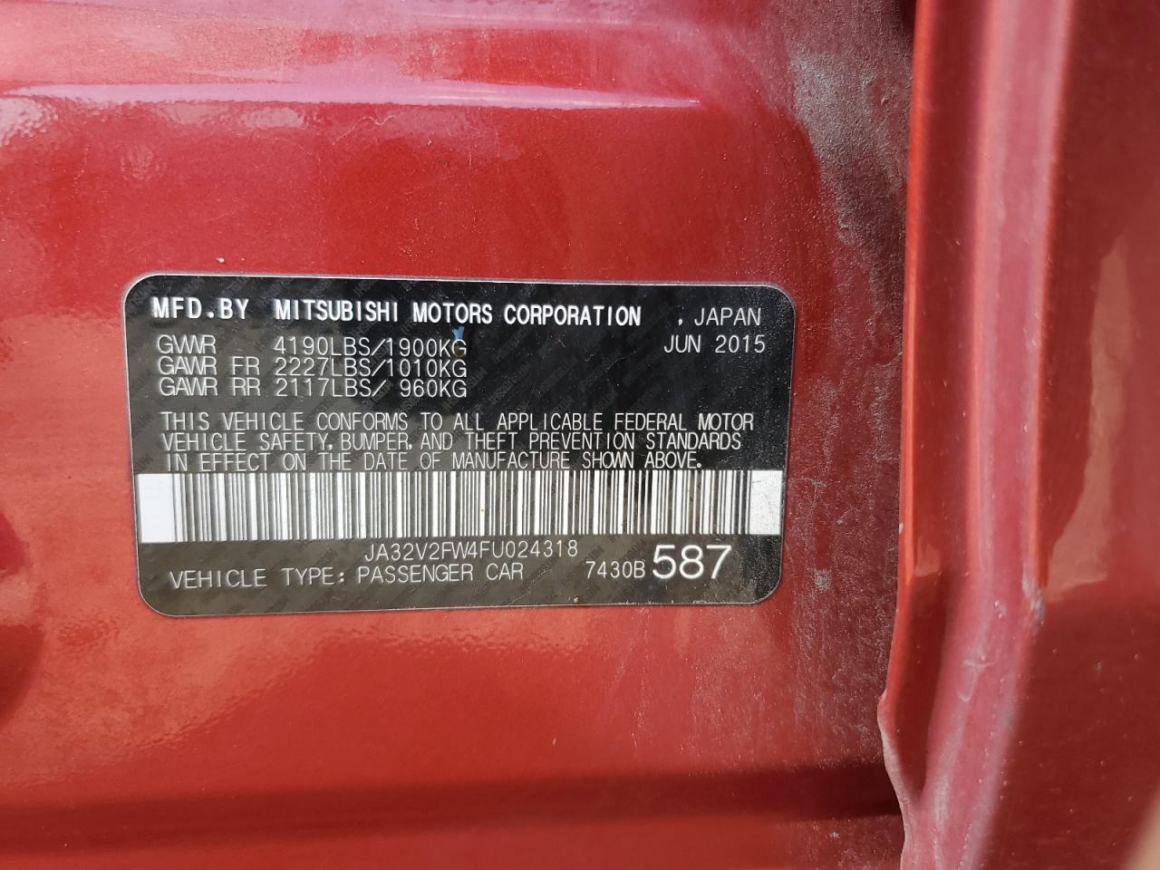 2015 Mitsubishi Lancer Se VIN: JA32V2FW4FU024318 Lot: 62908535