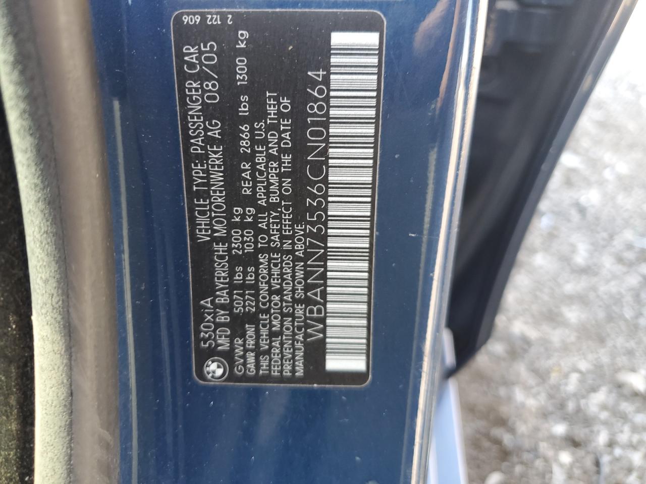 2006 BMW 530 Xit VIN: WBANN73536CN01864 Lot: 62710295