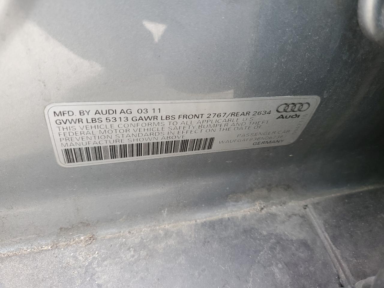 2011 Audi A6 Premium Plus VIN: WAUFGAFB3BN067361 Lot: 64867455