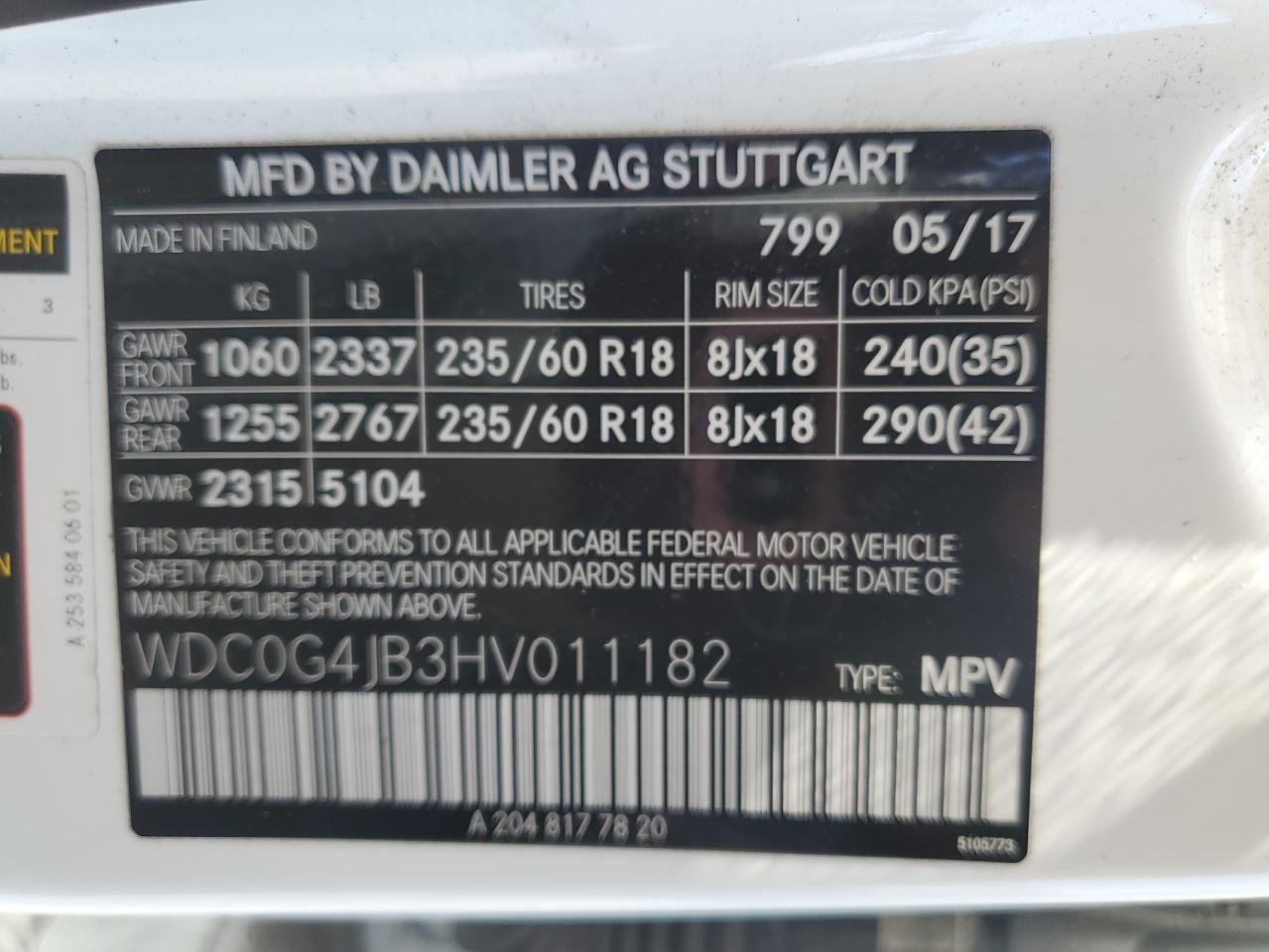 2017 Mercedes-Benz Glc 300 VIN: WDC0G4JB3HV011182 Lot: 65594225