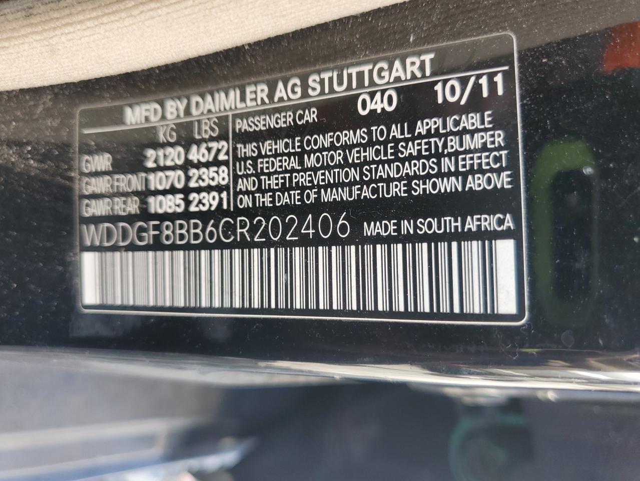 2012 Mercedes-Benz C 300 4Matic VIN: WDDGF8BB6CR202406 Lot: 62596955