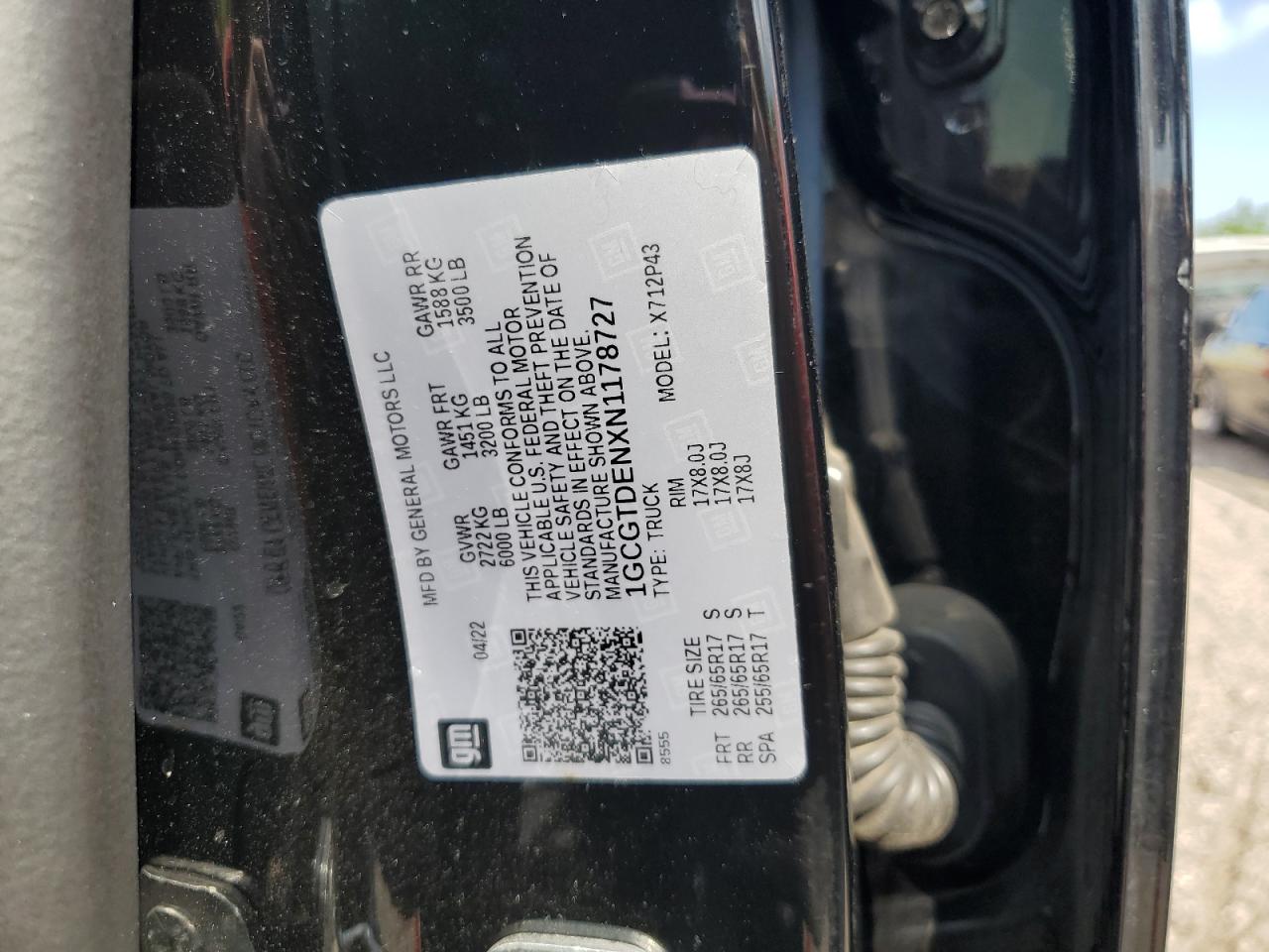 2022 Chevrolet Colorado Z71 VIN: 1GCGTDENXN1178727 Lot: 63331355