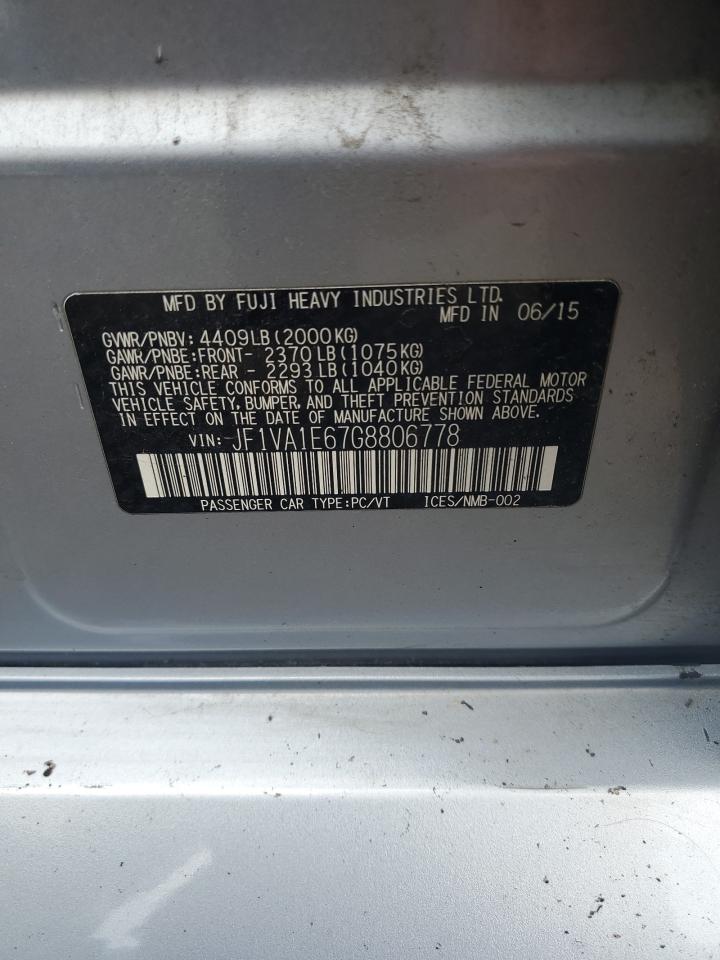 2016 Subaru Wrx Premium VIN: JF1VA1E67G8806778 Lot: 63270955