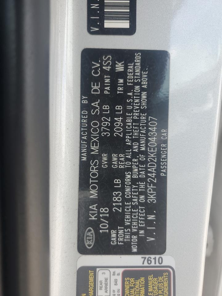 2019 Kia Forte Fe VIN: 3KPF24AD2KE043407 Lot: 65202765