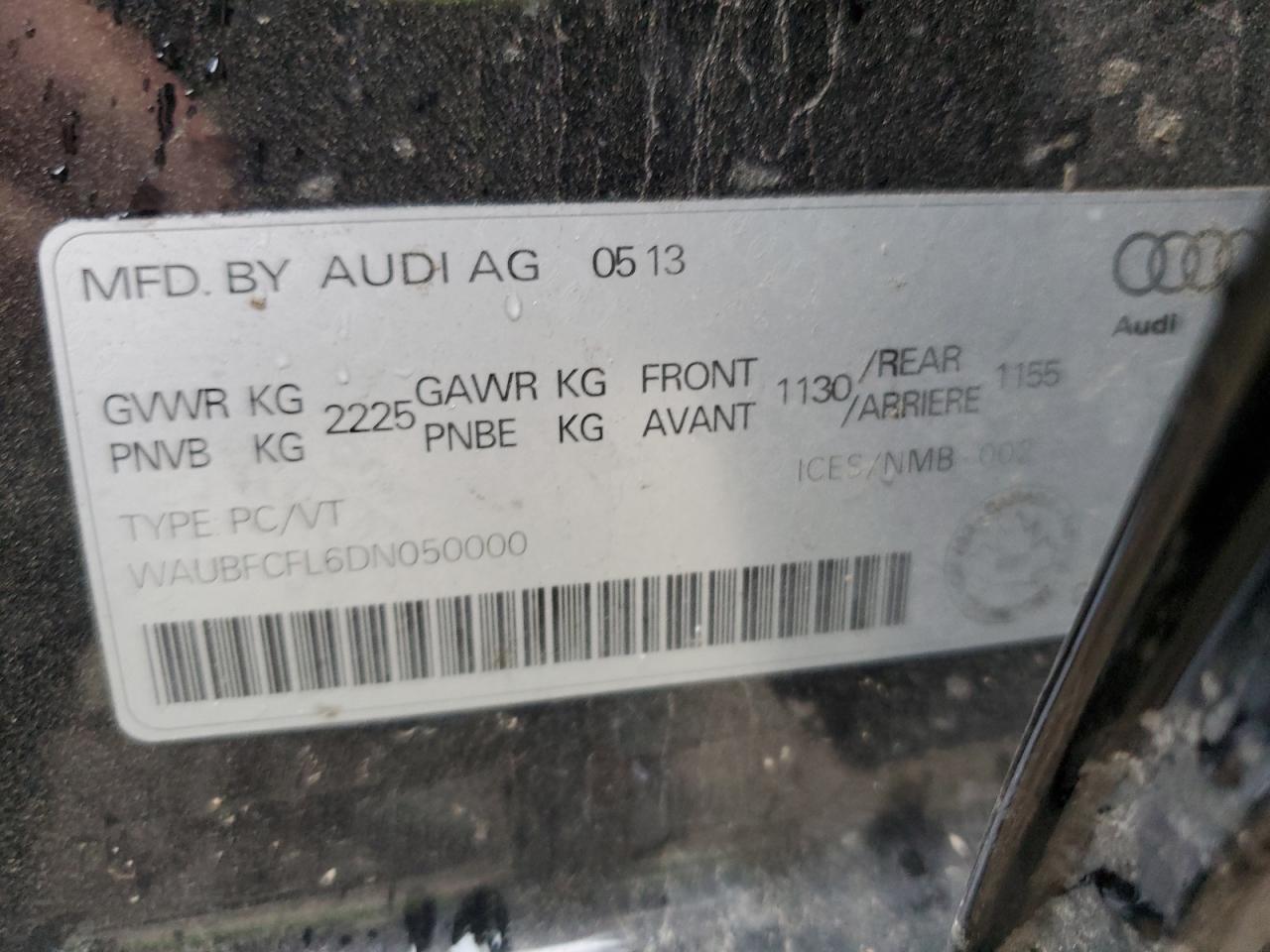 waubfcfl6dn050000 WAUBFCFL6DN050000 2013 Audi A4 Premium