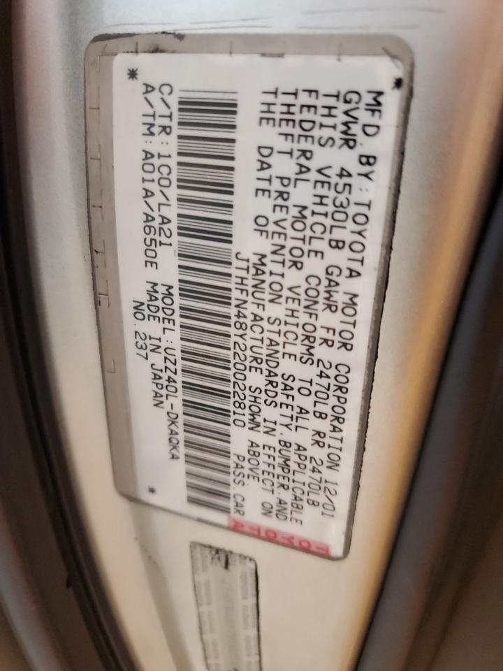 2002 Lexus Sc 430 VIN: JTHFN48Y220022810 Lot: 66162925