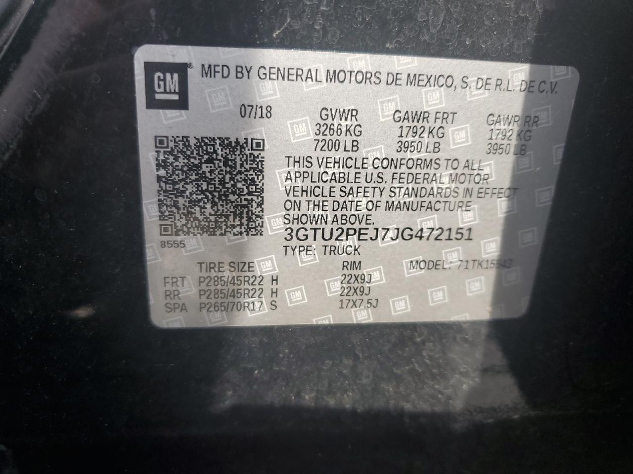 2018 GMC Sierra K1500 Denali VIN: 3GTU2PEJ7JG472151 Lot: 63040385