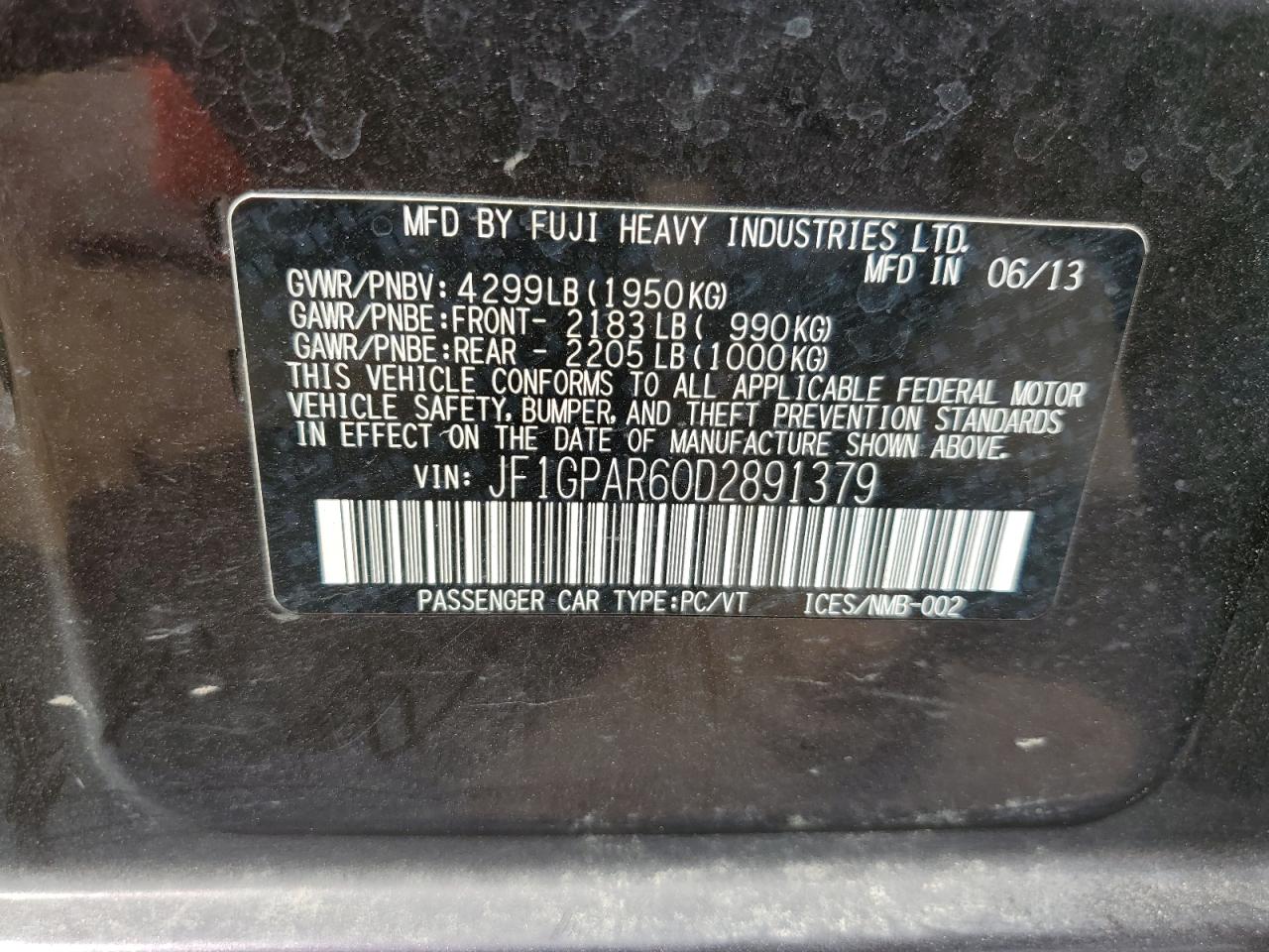 2013 Subaru Impreza Sport Limited VIN: JF1GPAR60D2891379 Lot: 65083085