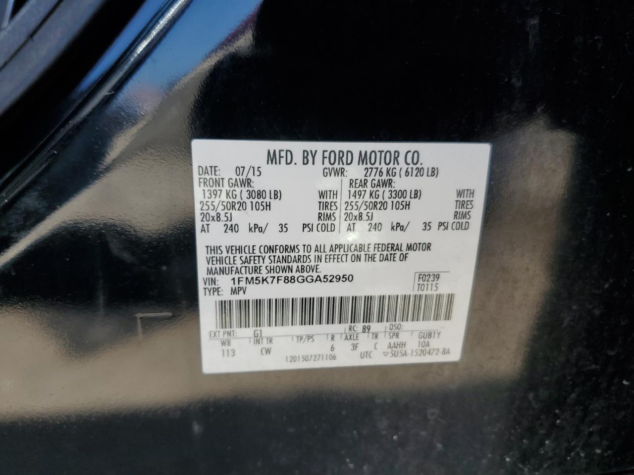 2016 Ford Explorer Limited VIN: 1FM5K7F88GGA52950 Lot: 64672955