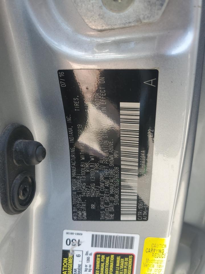 2016 Toyota Sienna Se VIN: 5TDXK3DC1GS766308 Lot: 66346905