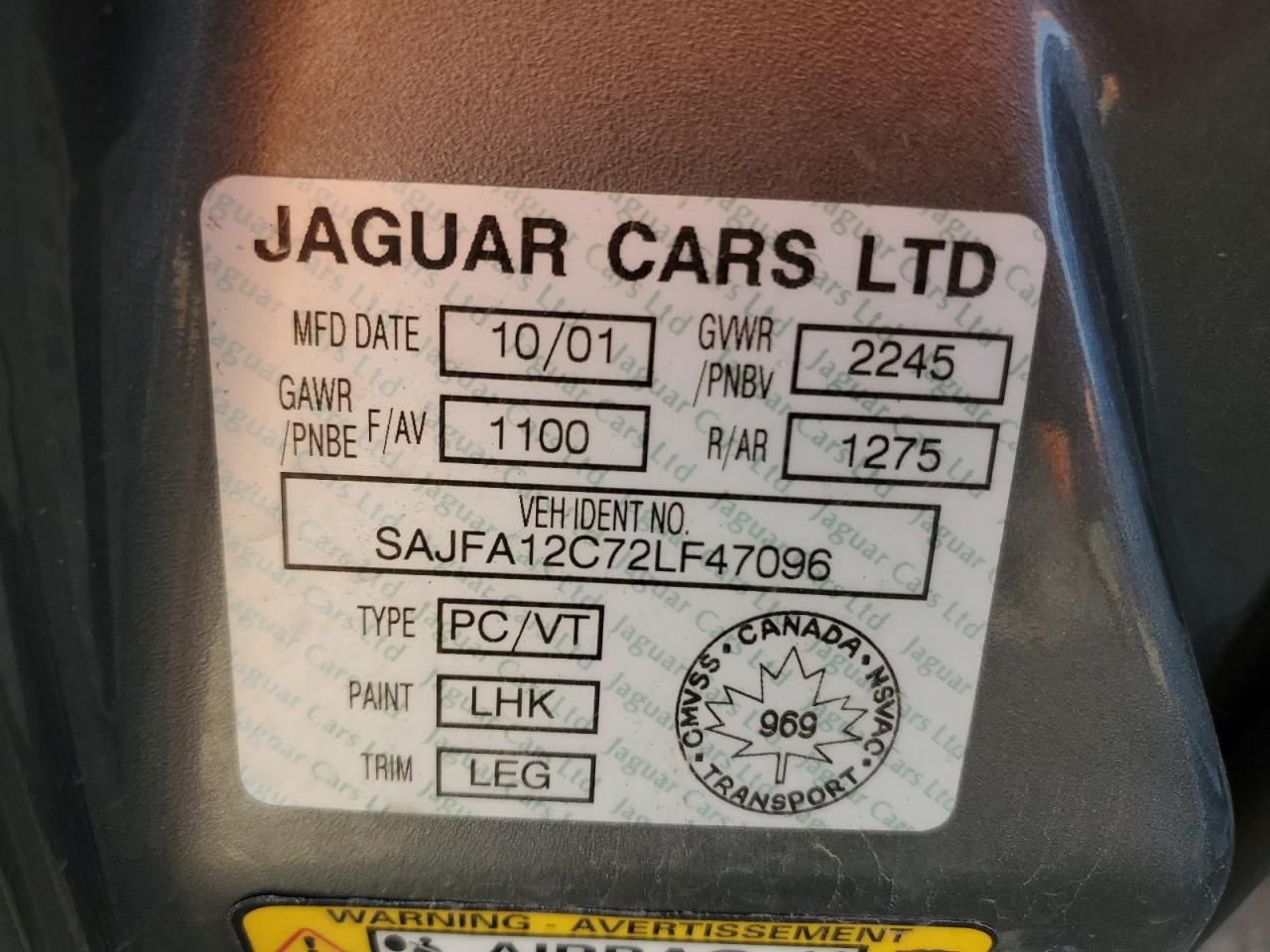 2002 Jaguar Xj Sport VIN: SAJFA12C72LF47096 Lot: 65597025