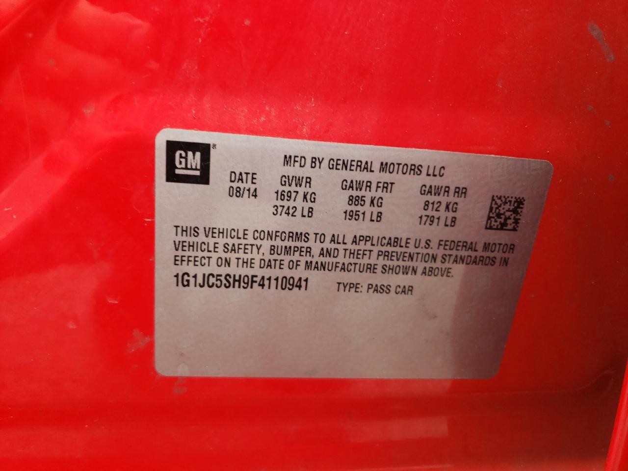 2015 Chevrolet Sonic Lt VIN: 1G1JC5SH9F4110941 Lot: 65398955