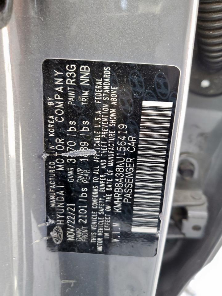 2022 Hyundai Venue Se VIN: KMHRB8A38NU156419 Lot: 65030425
