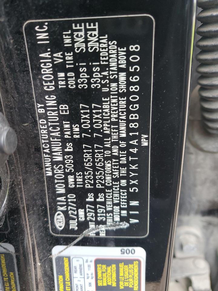 2011 Kia Sorento Base VIN: 5XYKT4A18BG086508 Lot: 64982655