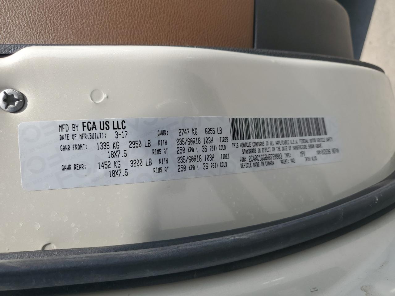 2017 Chrysler Pacifica Limited VIN: 2C4RC1GG8HR720803 Lot: 65186435