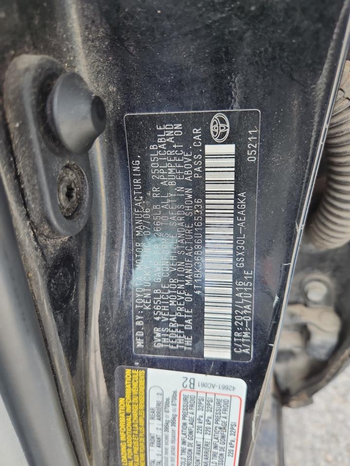 2006 Toyota Avalon Xl VIN: 4T1BK36B86U165336 Lot: 62730375