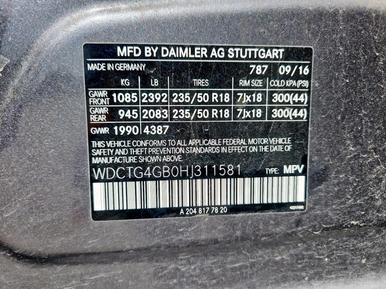 2017 Mercedes-Benz Gla 250 4Matic VIN: WDCTG4GB0HJ311581 Lot: 64201105