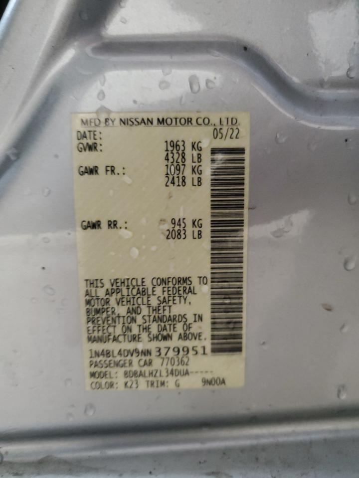 2022 Nissan Altima Sv VIN: 1N4BL4DV9NN379951 Lot: 63513315
