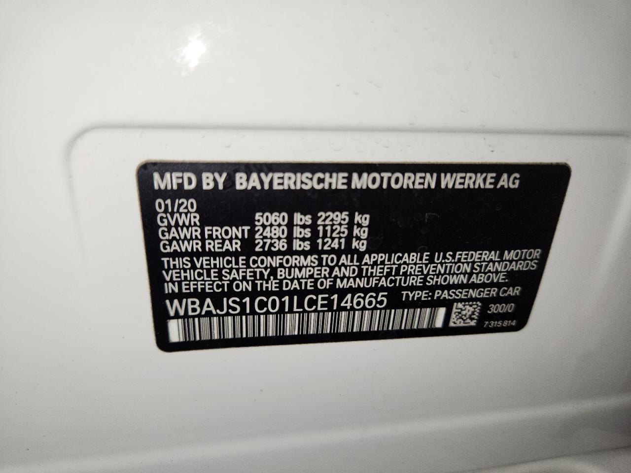 2020 BMW 540 I VIN: WBAJS1C01LCE14665 Lot: 64471045