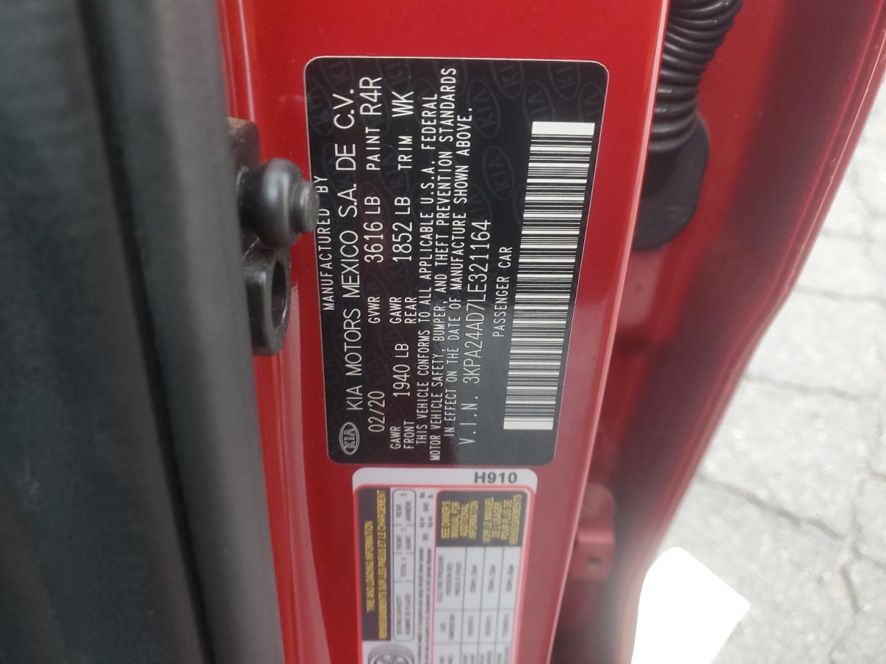 2020 Kia Rio Lx VIN: 3KPA24AD7LE321164 Lot: 64638025