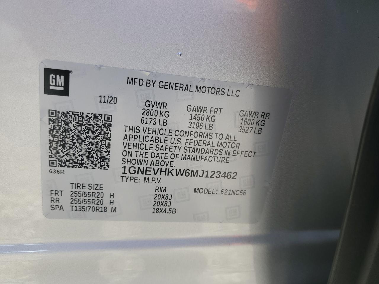 2021 Chevrolet Traverse Lt VIN: 1GNEVHKW6MJ123462 Lot: 61949335