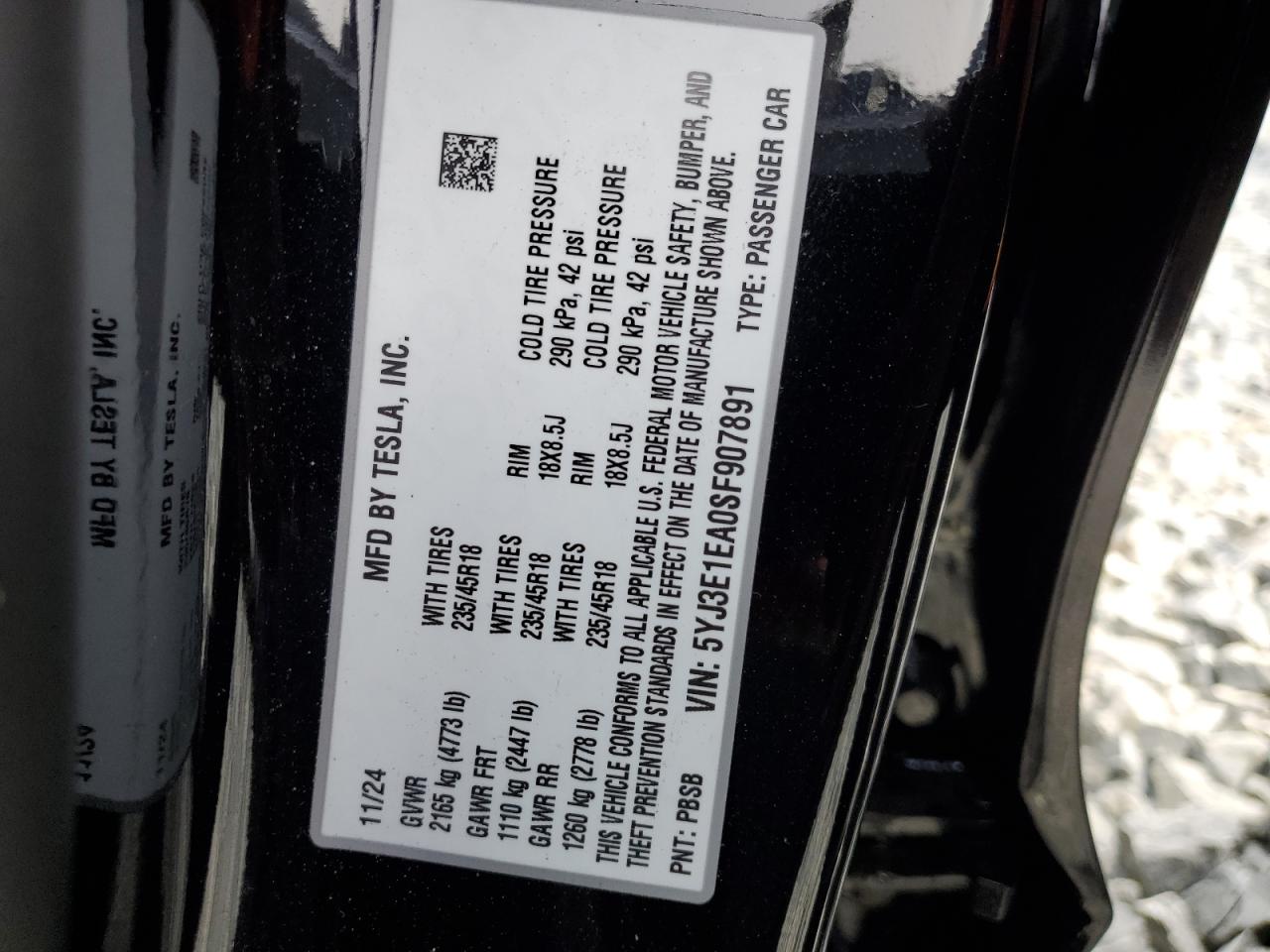 2025 Tesla Model 3 VIN: 5YJ3E1EA0SF907891 Lot: 64235785